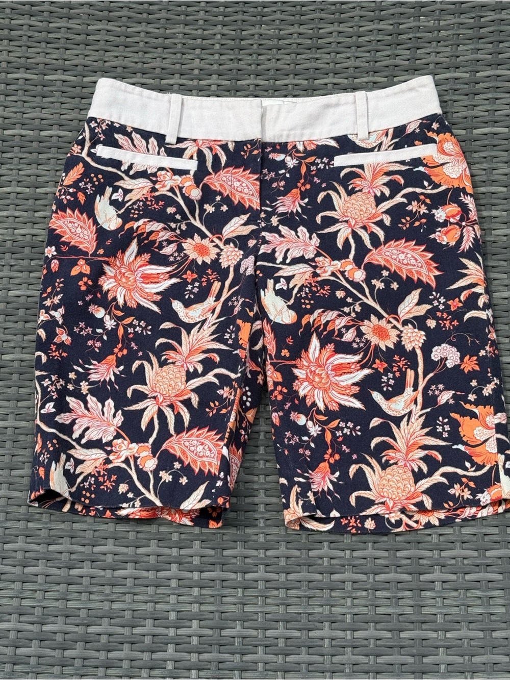 leifsdottir Anthropologie Maypop Floral & Bird Print Bermuda Shorts